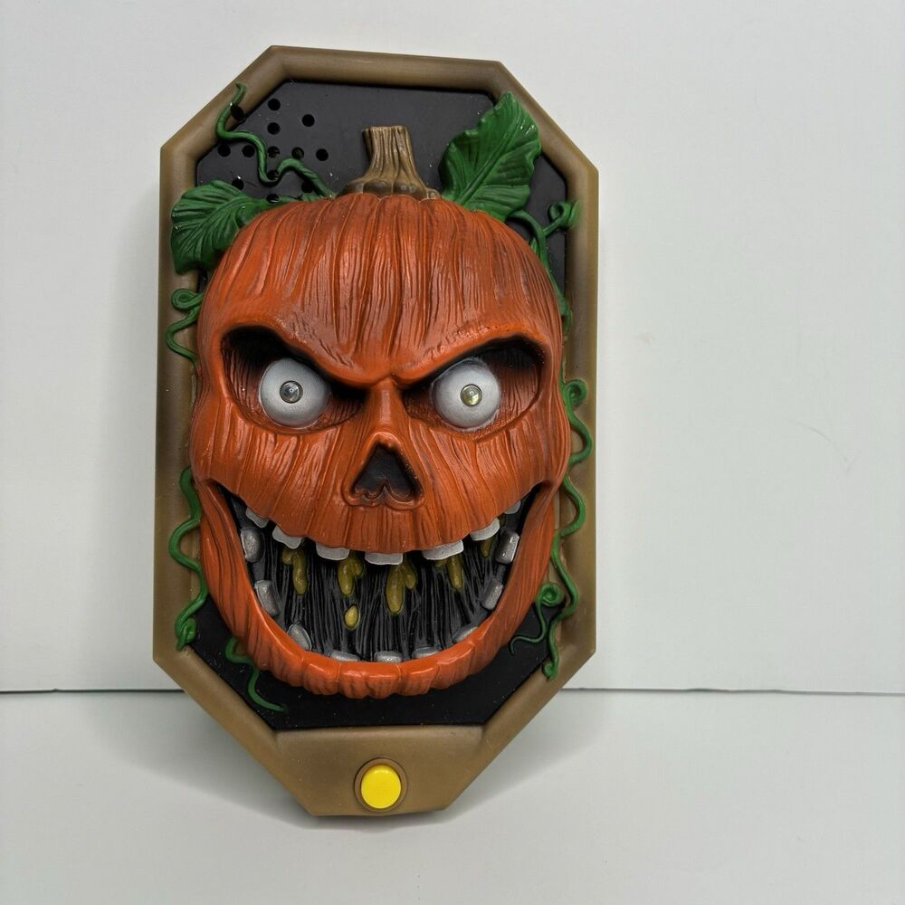 1996 Toy State Halloween Pumpkin Talking Animated Door Bell Prop w/ Sound Works
